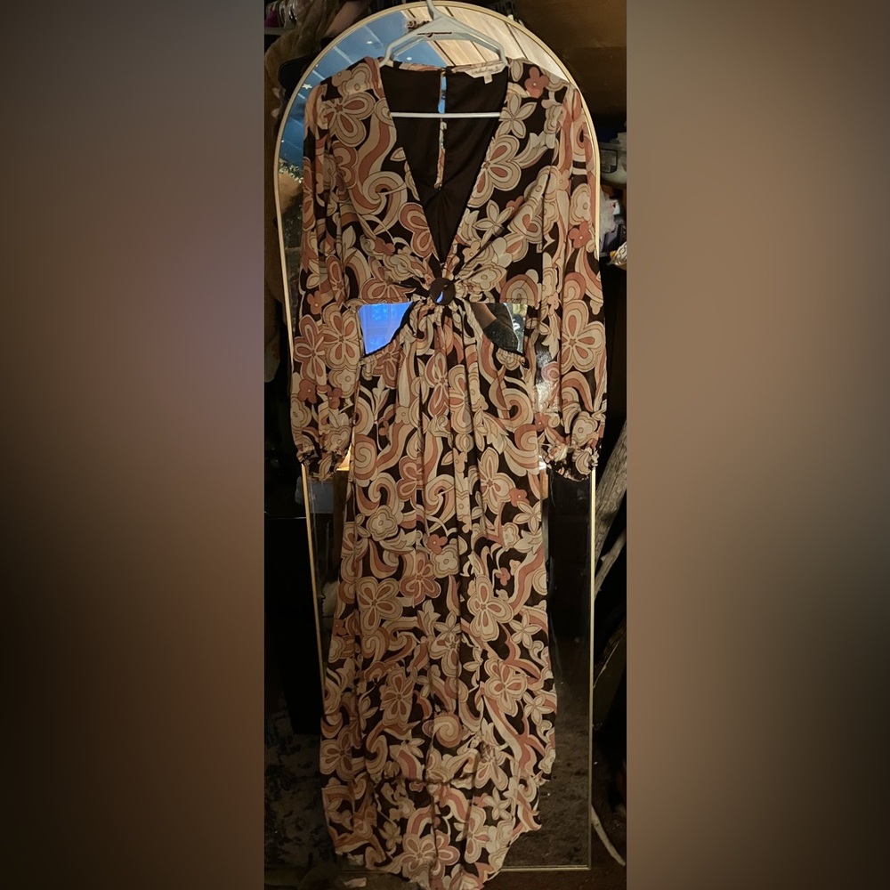 Indulge Floral long sleeve cut out maxi dress